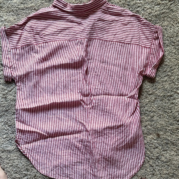 Lauren Ralph Lauren Red and White Striped Linen Button Down Shirt - Picture 3 of 3